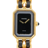 Chanel CHANEL Première XL Watch, Gold Plated (GP), Leather Strap, Women's, Black, H0001 — Very Good