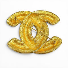 CHANEL Vintage Coco Mark Matelassé Brooch, Gold, Made in France, Women's Accessory — Like New