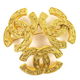 CHANEL Vintage 1994 (94A) Triple Coco Mark Brooch, Large Size, Gold, with Box, Made in France, Women's, Highly Recommended ◎ — Like New