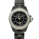 Chanel J12 33mm H0949 Genuine Diamond Bezel Ladies' Watch Black Ceramic Date Quartz — Very Good