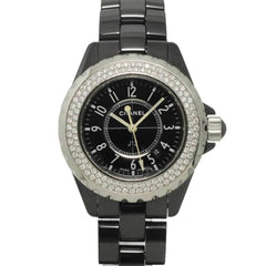 Chanel J12 33mm H0949 Genuine Diamond Bezel Ladies' Watch Black Ceramic Date Quartz — Very Good