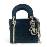 Christian Dior Dior Lady Chain Cannage Rhinestone Shoulder Bag Handbag Velour Leather Women's Black — New - Store Return