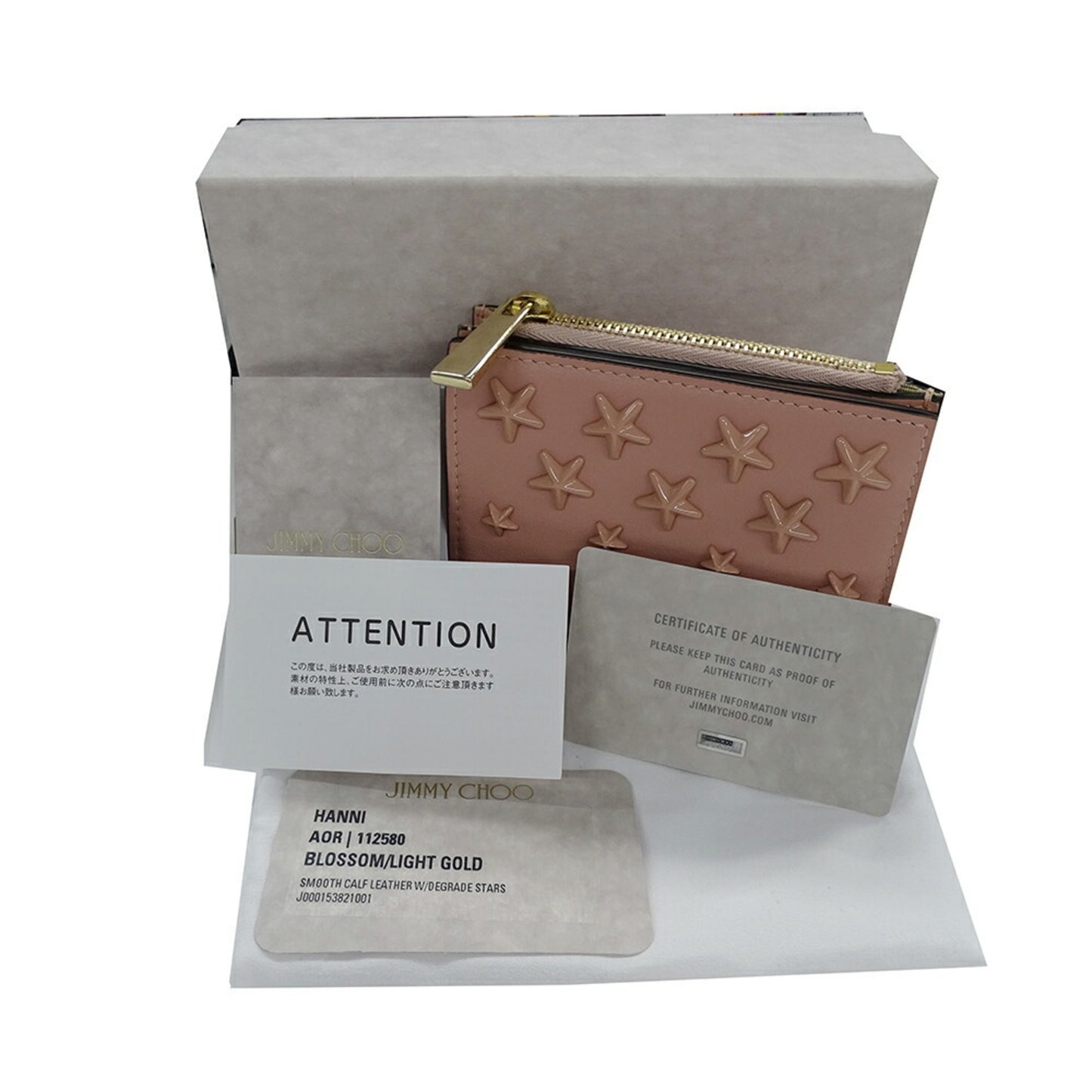 Jimmy Choo Women's Bifold Wallet in Calfskin Leather with Star Studs, Pink, Compact Design
