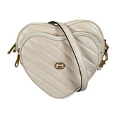 Gucci shoulder bag, heart chain, interlocking G design, leather, 751628, white — Like New