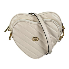 Gucci shoulder bag, heart chain, interlocking G design, leather, 751628, white — Like New