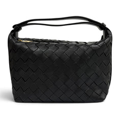 BOTTEGA VENETA 754443 Wallace Intrecciato Leather Handbag, Dark Gray, Made in Italy, Women's, with Dust Bag — Like New