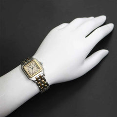 Cartier Panthère MM 2-Row 83083242 Date Two-Tone Boys' Watch Ivory YG Yellow Gold Quartz — Very Good