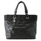 Chanel Matelassé Paris Biarritz Tote MM Coco Charm A34209 CHANEL Black Handbag Women's — Like New