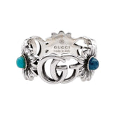 GUCCI Double G Flower Turquoise Mother-of-Pearl Ring, SV925, 13 7782, Silver, Men's/Women's — Like New