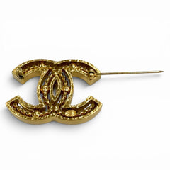 CHANEL Vintage 02A Coco Mark Design Brooch Accessory Gold White Women's — Like New