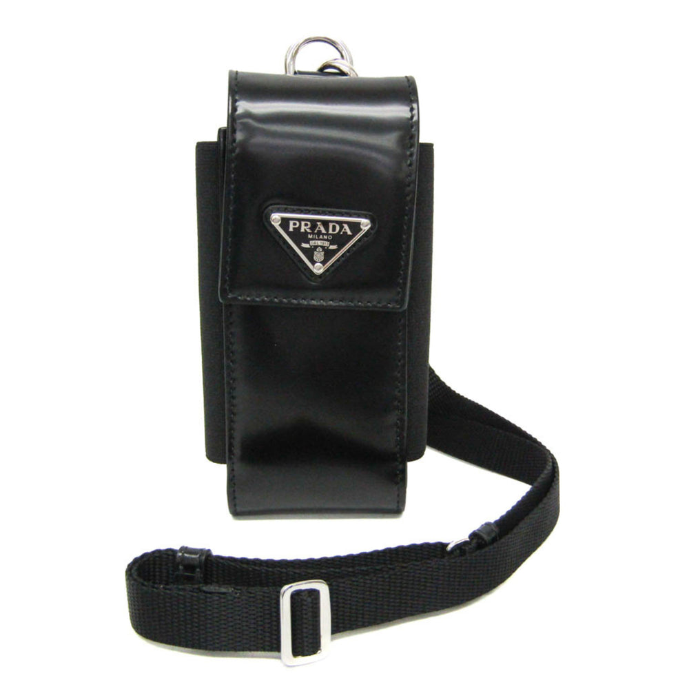 Prada Triangle Logo Phone Pouch Men,Women Leather Pouch Black — Like New
