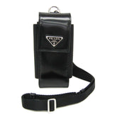 Prada Triangle Logo Phone Pouch Men,Women Leather Pouch Black — Like New