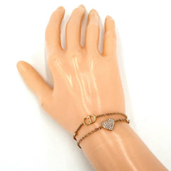 Christian Dior Dior Clair D Lune Double Strand Bracelet for Women, Heart Design, Adjustable, Rhinestone, Pink Gold, Approx. 4.0g — Like New