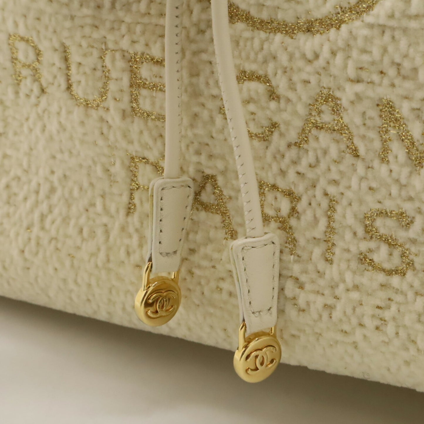 CHANEL Deauville Line Rucksack Shoulder Bag Chain Velour Light Beige A93787
