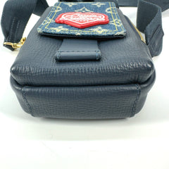 LOUIS VUITTON M81060 Monogram Denim NIGO Collaboration Double Phone Pouch Bag Pochette Crossbody Shoulder Leather Men's Women's Blue — Like New