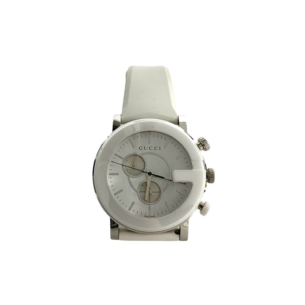 GUCCI G Chrono Quartz Stainless Steel Watch for Men, White and Silver, 29963 — Good