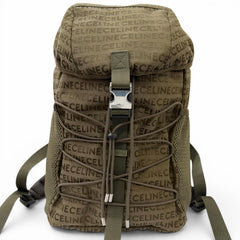 CELINE 198462 Canvas and Leather Trim, Logo Print Trekking Backpack/Daypack, Khaki, Men's, with Dust Bag — Like New