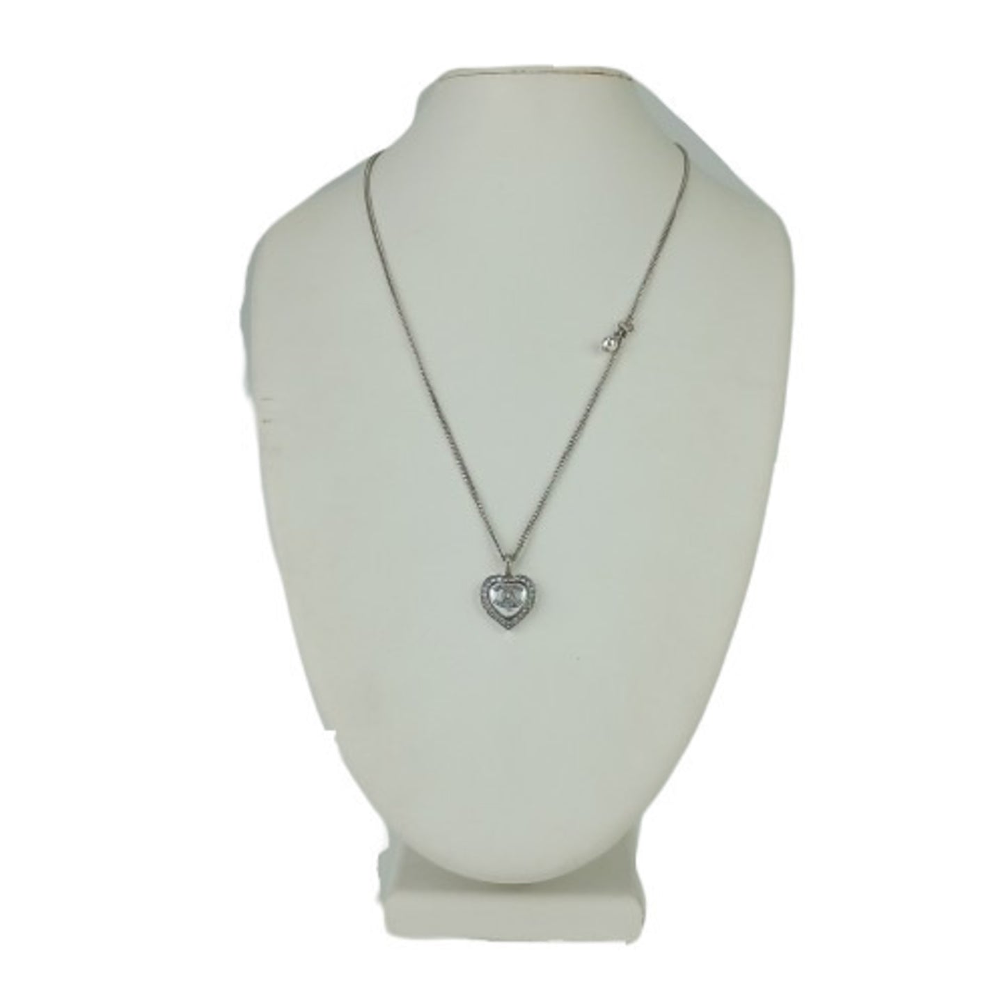 CHANEL Coco Mark Heart Necklace ABB617, Silver Metal with Rhinestones and Faux Pearls, Women's