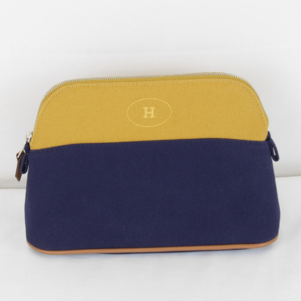 HERMES Bolide Mini Pouch, Cotton, Ochre x Navy, Women's — Like New