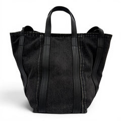BALENCIAGA 672791 Everyday North-South Small Denim Leather 2-Way Shoulder Bag/Handbag, Black, Women's, with Dust Bag — Like New