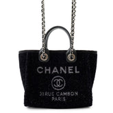 Chanel Deauville Tote Bag, Canvas Leather, CHANEL Handbag, 2-way Shoulder Black, Handbag for Women — Like New