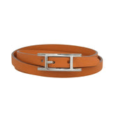 HERMES Api 3 Silver Hardware Triple Strand Leather Bracelet, Orange, Size M, □J Stamp, Women's, with Box — Like New