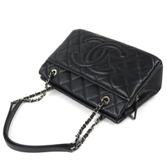 CHANEL A67294 Caviar Skin Coco Mark Matelassé Chain Tote Bag, Black with Silver Hardware, Comes Dust Made in Italy, Women's, Very Popular, Highly Recommended ◎ — Like New