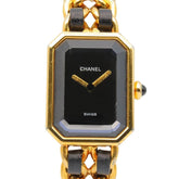 CHANEL Premiere M Watch, Gold-Plated, with Leather Strap, Black, Women's, H0001 — Very Good