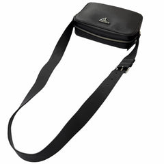 PRADA 2VH189 Leather Triangle Logo Crossbody Shoulder Bag, Black, Made in Italy, Recommended for Men — Like New