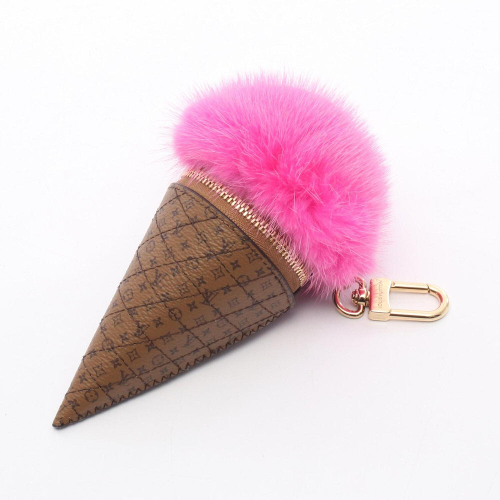 Louis Vuitton LV Ice Cream Monogram Reverse Rose Charm Accessory with Fur, Women's, Brown/Pink, M30945 — New - Store Return