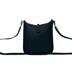 Unused U-stamped HERMES Evelyn TPM Taurillon Clemence Leather Mini Shoulder Bag in Black 64620 — Like New
