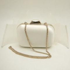 JIMMY CHOO Microcloud Clutch Bag, Chain Clutch, Satin, Off-White, Women's, 253759 — Like New