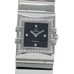 Omega Constellation Carre Quadra 1528.46 Women's Watch, Brand Name, Diamond, Quartz Movement, Stainless Steel (SS), Silver, Black, Square Frame — Good