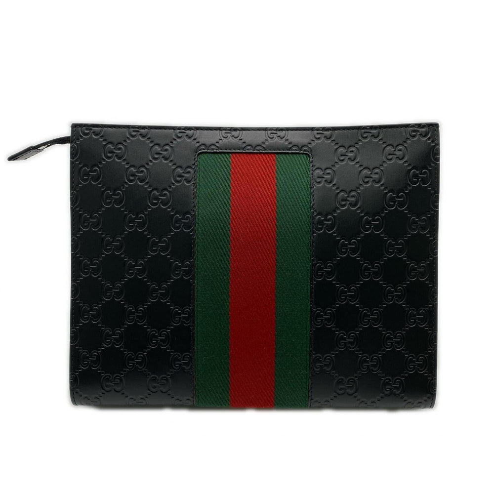 GUCCI GG Supreme Canvas Shima Sherry Line Clutch Bag 475316 Black Green Red Leather Men's — New - Store Return