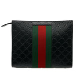 GUCCI GG Supreme Canvas Shima Sherry Line Clutch Bag 475316 Black Green Red Leather Men's — New - Store Return