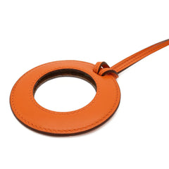 HERMES Hermes Magnifying Glass Necklace Pendant Circle Round Leather Orange — New - Store Return