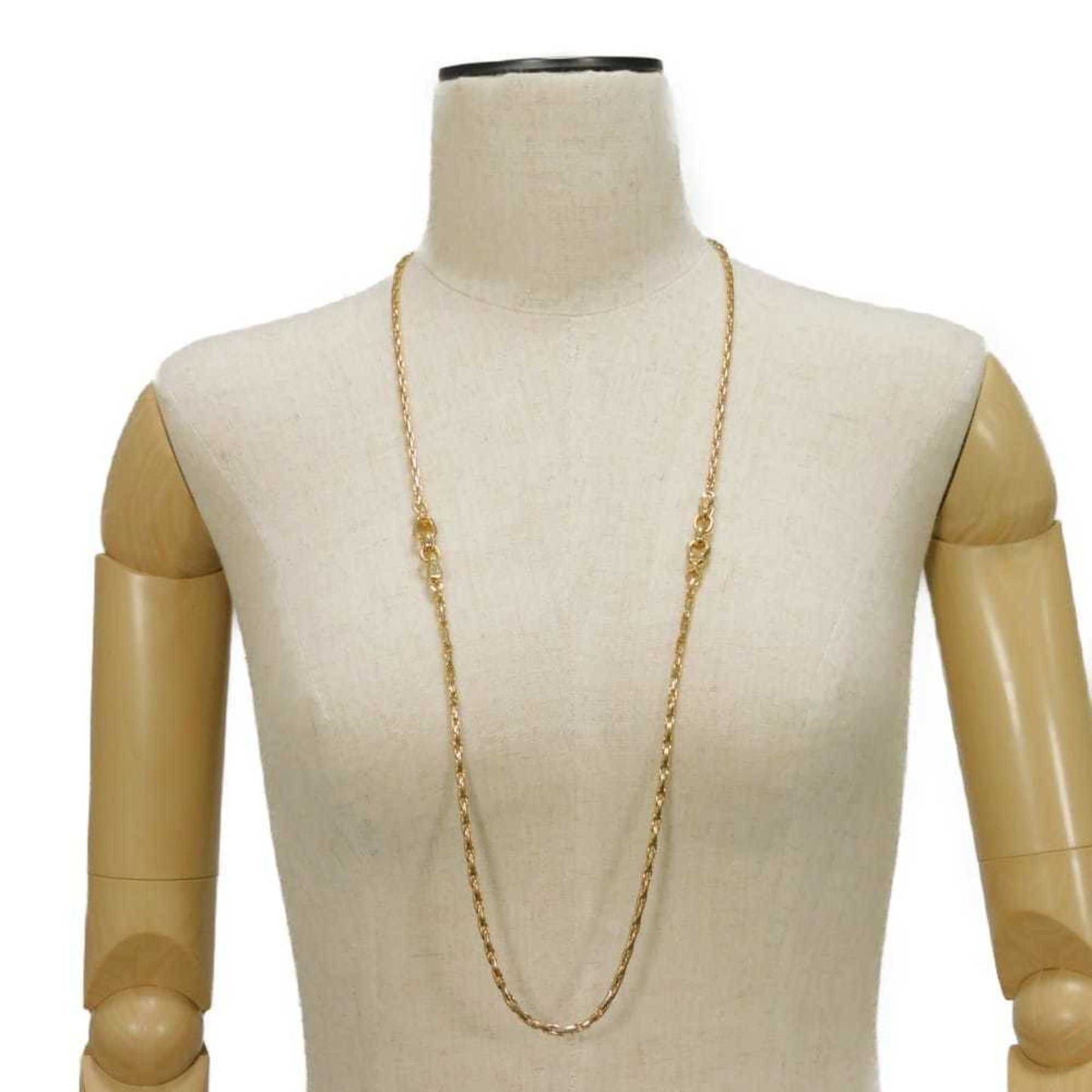 Christian Dior Dior Crystal Spiga Necklace, Long Chain, 88cm, Clear Rhinestones, GP Plated Gold, Women's