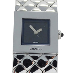 Chanel women's watch, brand name, Matelassé, quartz, stainless steel (SS), H0009, silver, black, square — Good