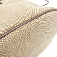 Prada Logo Jacquard Drawstring Bag Women's Leather,Jacquard Handbag,Shoulder Bag Beige Brown,Dark Brown — Like New