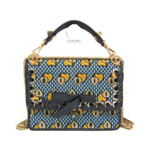 Fendi KAN I 8BT283 Women's Velvet,Leather Handbag,Shoulder Bag Light Blue,Navy,Yellow — Like New