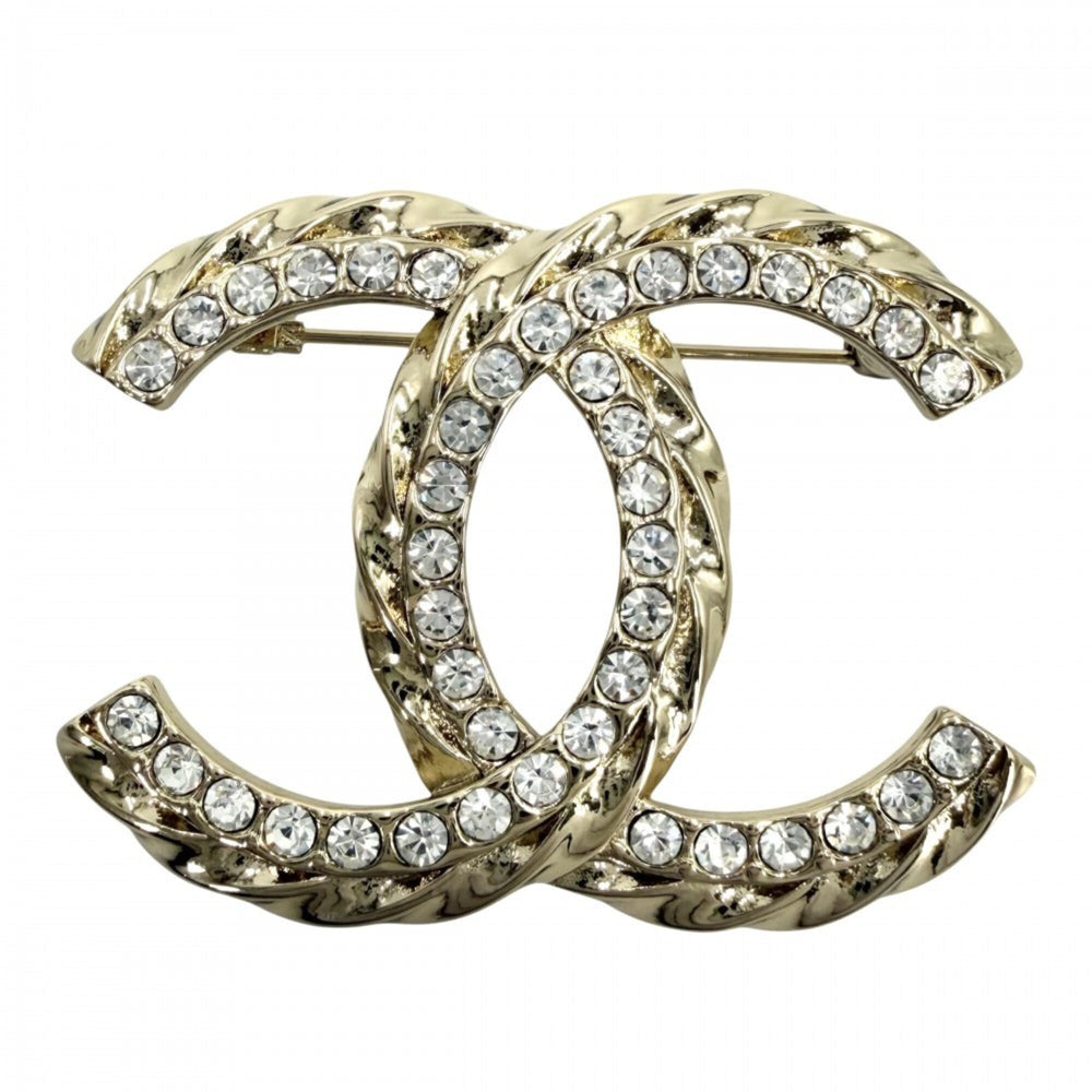 Chanel Brooch for Women, Coco Mark, Accessory, CHANEL GP Rhinestone, B25C Gold, Approx. 20.3g, 2025 — Like New