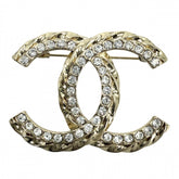 Chanel Brooch for Women, Coco Mark, Accessory, CHANEL GP Rhinestone, B25C Gold, Approx. 20.3g, 2025 — Like New