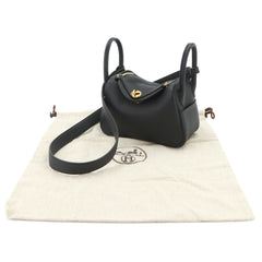 Hermes Lindy Mini 2-way Handbag/Shoulder Bag, Taurillon Clemence Leather, Black, W Stamp, Gold Hardware — Like New