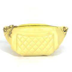 Chanel A57832 Chain Belt Bag Waist Pouch Bag Cross Quilted Matelasse body bag yellow GoldHardware — Like New