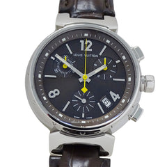 Louis Vuitton LOUIS VUITTON Boys' Watch Tambour Chronograph Date Quartz QZ Stainless Steel SS Leather Q1321 Silver Brown — Good