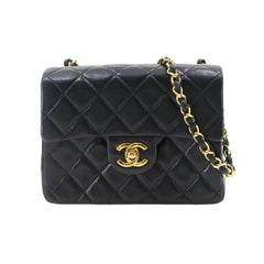 Chanel Mini Matelasse Chain Shoulder Handbag, Lambskin, Black, A01115, Gold Hardware — Like New