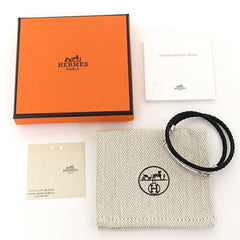 Hermes leather bracelet "Luri" Double Tour, Veau Swift leather, black and silver — Like New