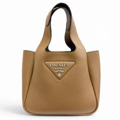 PRADA 1BA349 Mini Handbag, Leather, Metal Lettering Logo, Caramel Brown, Made in Italy, Women's, Very Popular, Highly Recommended ◎ — Like New