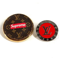 LOUIS VUITTON x Supreme Collaboration Monogram Box Logo Brooch Set (2 pieces) - Canvas Brown Red — Like New