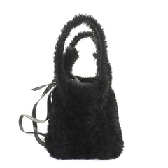 BALENCIAGA Everyday 2.0 XS (672793) Logo Embroidered F-Fur Shoulder Tote Bag, Black, Includes Dust Made in Italy — Like New